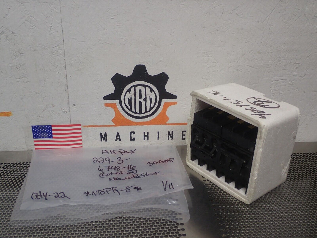 AIRPAX 229-3-6748-16 Circuit Breakers 30A 3 Pole New Old Stock (Lot of 2)