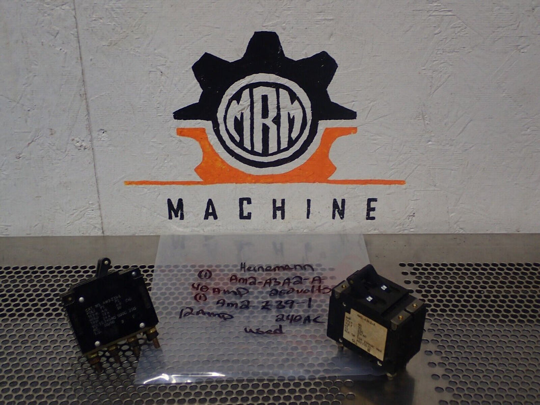 Heinemann (1) AM2-A3A2-A 40A 250V (1) AM2-Z39-1 12A 240VAC Circuit Breakers Used