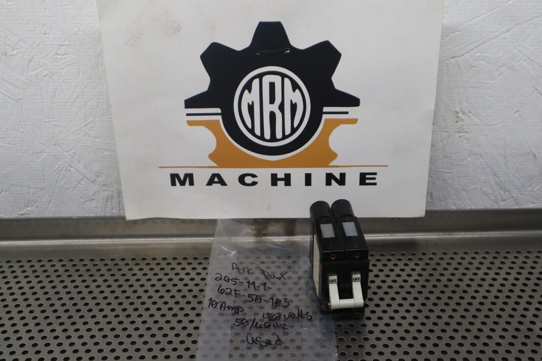 Airpax 205-11-1-62F-5A-103 10A 480V 50/60Hz Circuit Breaker 2-Pole Used Warranty