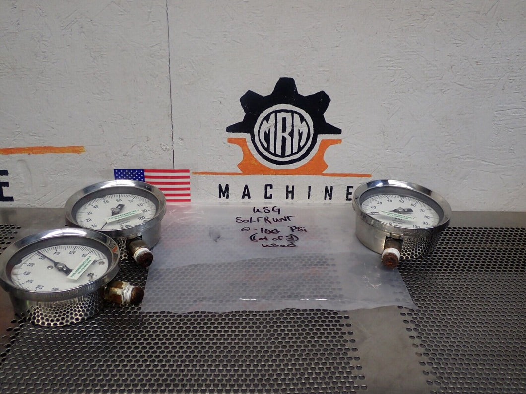 USG SOLFRUNT 0-100PSI Gauges Used With Warranty (Lot of 3)