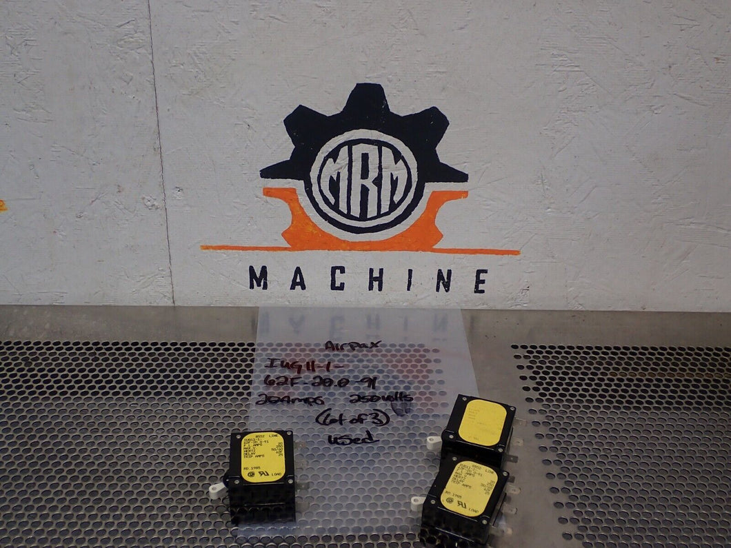 Airpax IUG11-1-62F-20.0-91 20A Circuit Breakers 250V 50/60Hz Used (Lot of 3)