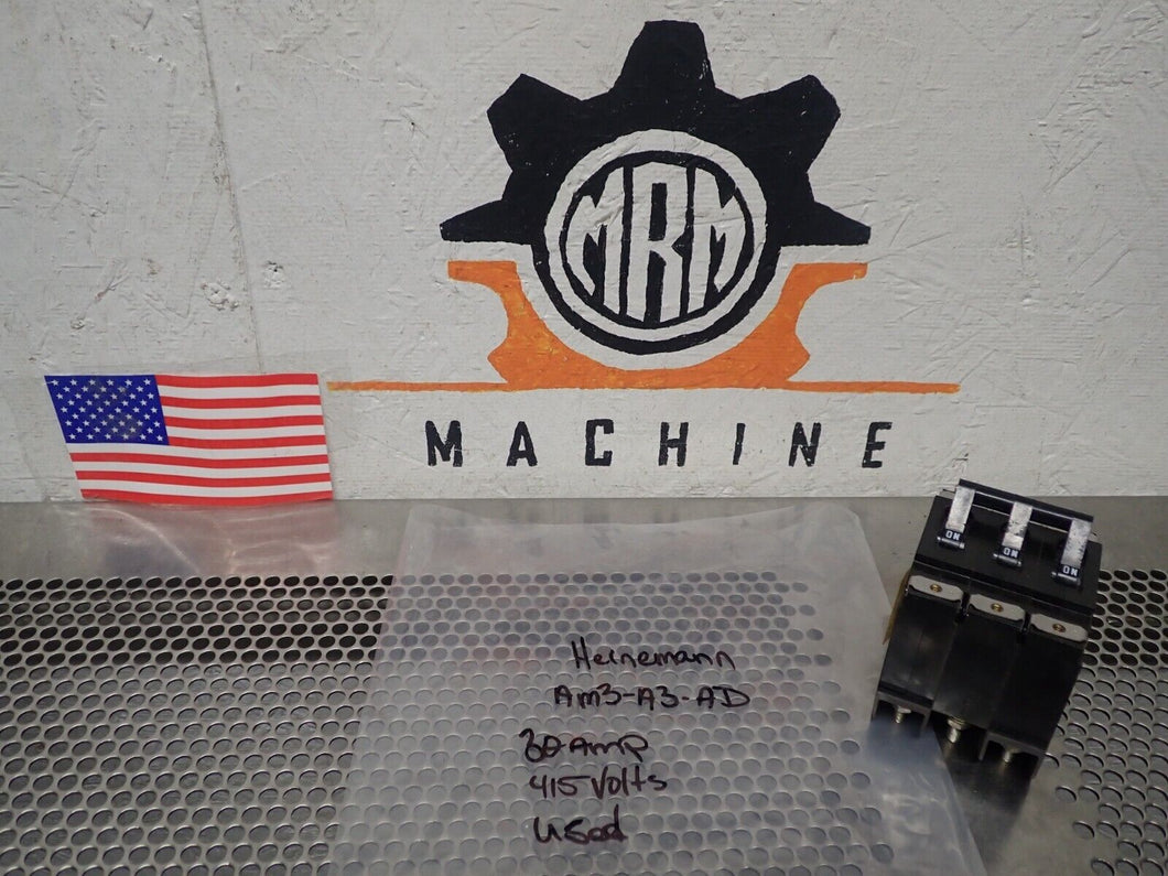 Heinemann AM3-A3-AD Circuit Breaker 30A 415V 3-Pole Used With Warranty