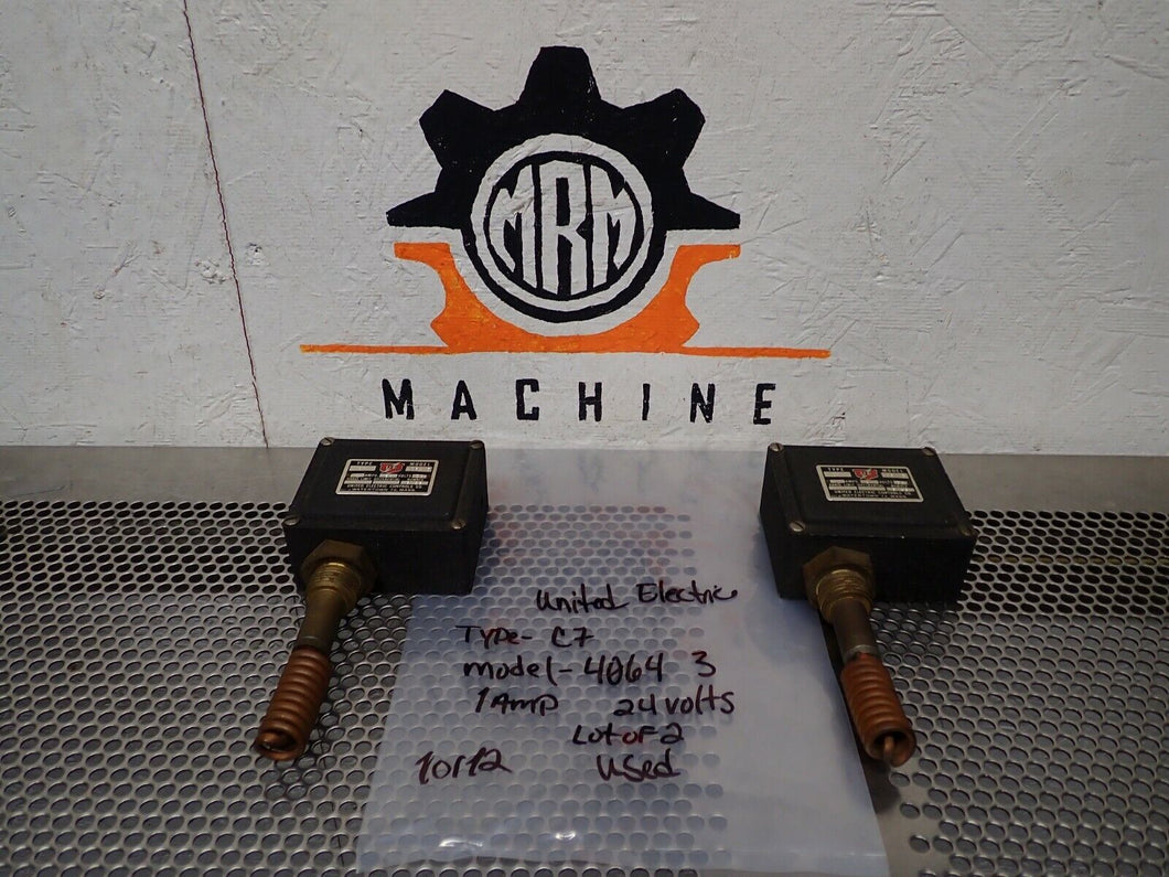 United Electric Type C7 Model 4064 3 Pressure Switch 1A 24VDC Used (Lot of 2)