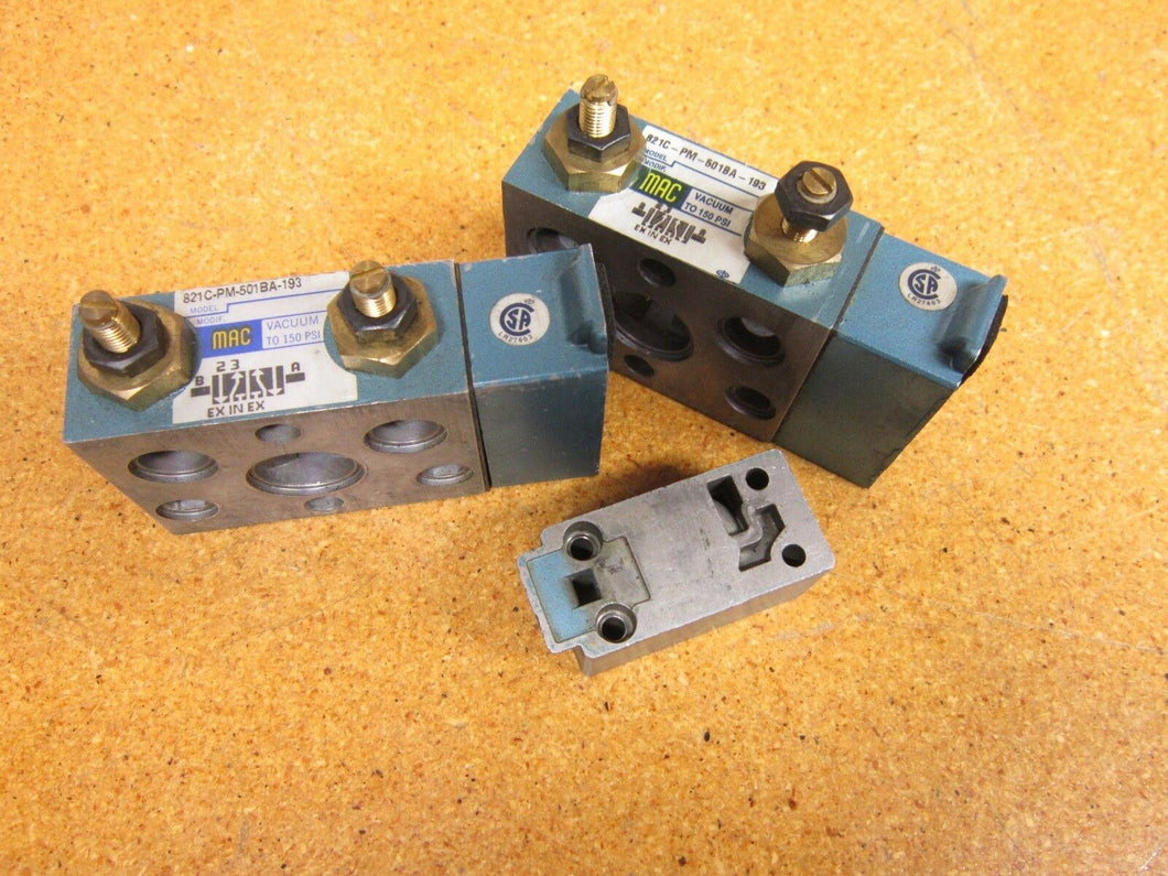 Mac Valves 821C-PM-501BA-193 Solenoid Valves Used (Lot of 2) With Warranty