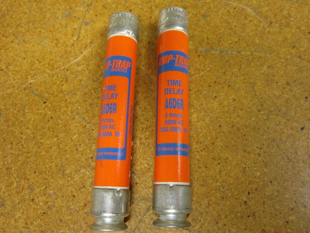 AMP TRAP A6D6R Time Delay Fuse 6Amps 600VAC (Lot of 2)