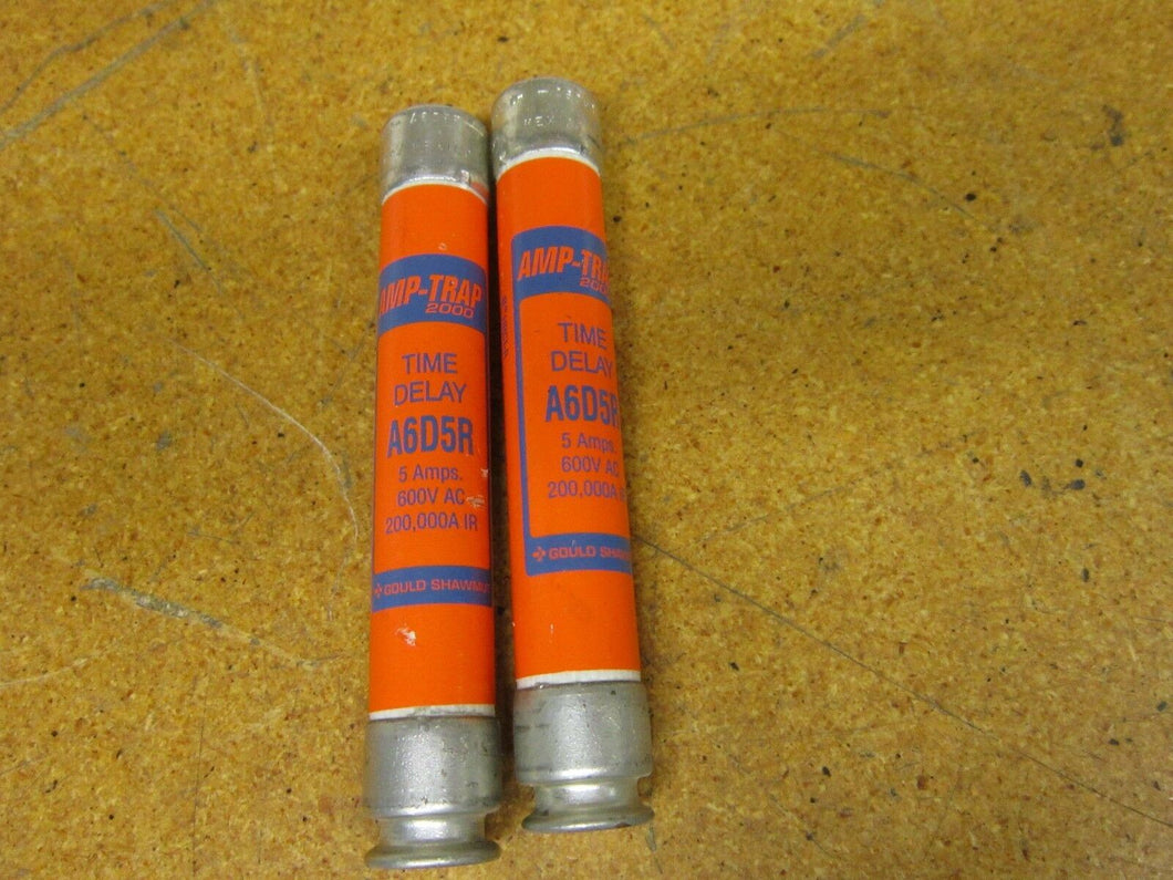 AMP TRAP A6D5R Time Delay Fuse 5Amps 600VAC (Lot of 2)