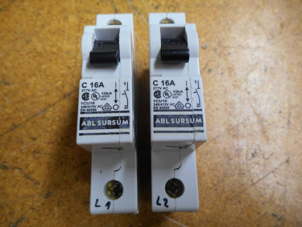 ABL SURSUM 1CU16 Circuit Breaker 16A 1 Pole 10kA 240/415VAC (Lot of 2)