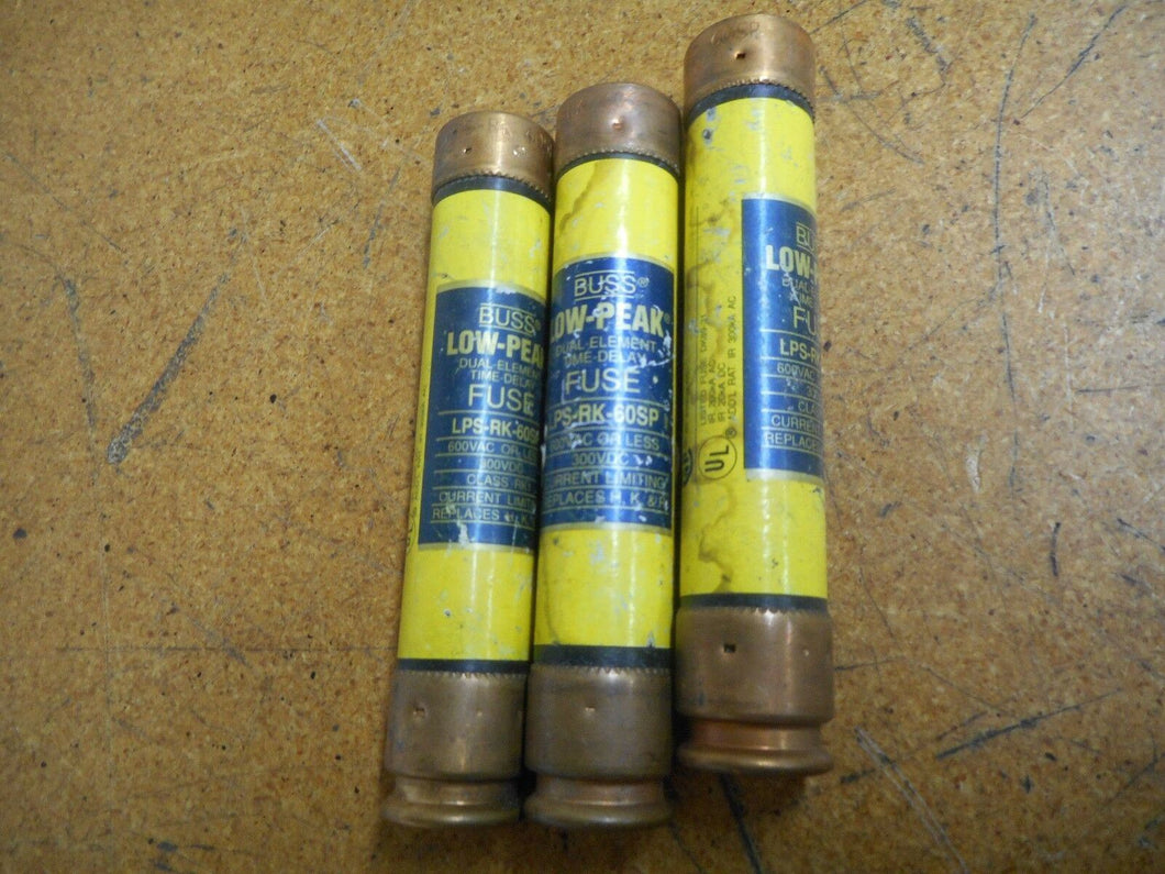 Buss Low-Peak LPS-RK-60SP Dual Element Time Delay Fuses 60A 600VAC (Lot of 3)