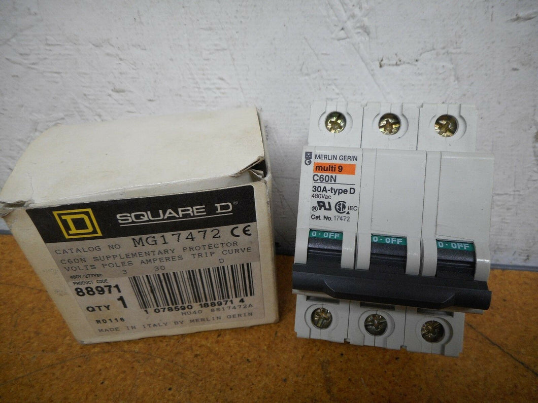 Square D MG17472 C60N Circuit Breaker 30A 3P 480Y/277Vac Trip Curve D New In Box