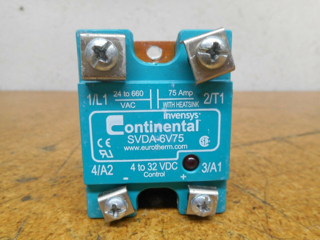 Continental SVDA-6V75 Solid State Relays 4-32VDC 24-660 Vac 75A Used W/ Warranty
