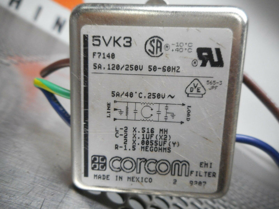 Corcom 5VK3 EMI Filter 5A 120/250V 50/60Hz Used With Warranty