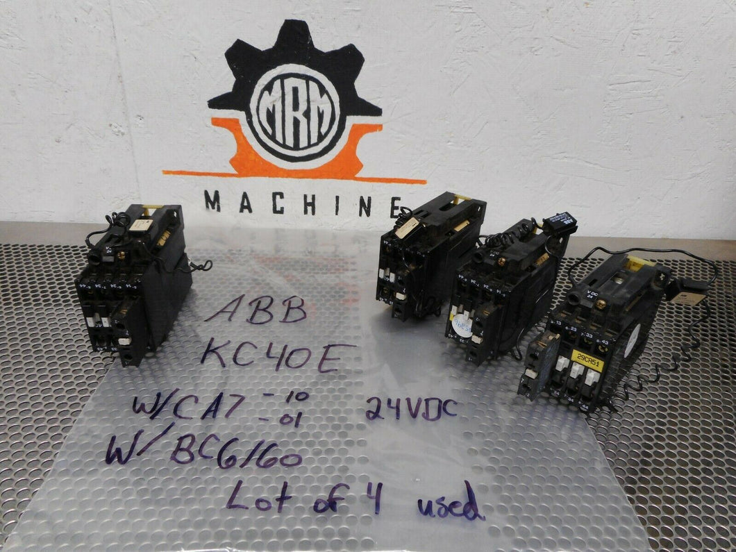 ABB KC40E Contactor 10A 600V 24VDC W/ CA7 Auxiliary Contact & BC6/60 (Lot of 4)
