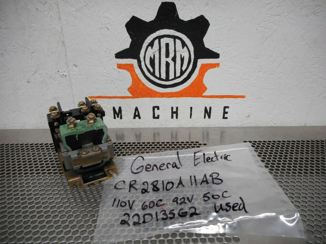 General Electric CR2810A11AB Contactor 10A 22D135G2 Coil 110V 60C 92V 50C Used