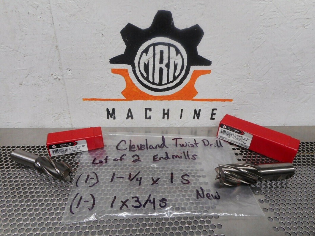 Cleveland (1) 1-1/4X1S 6F & (1) 1X3/4S 4F End Mill HSS Non Center Cutting NEW