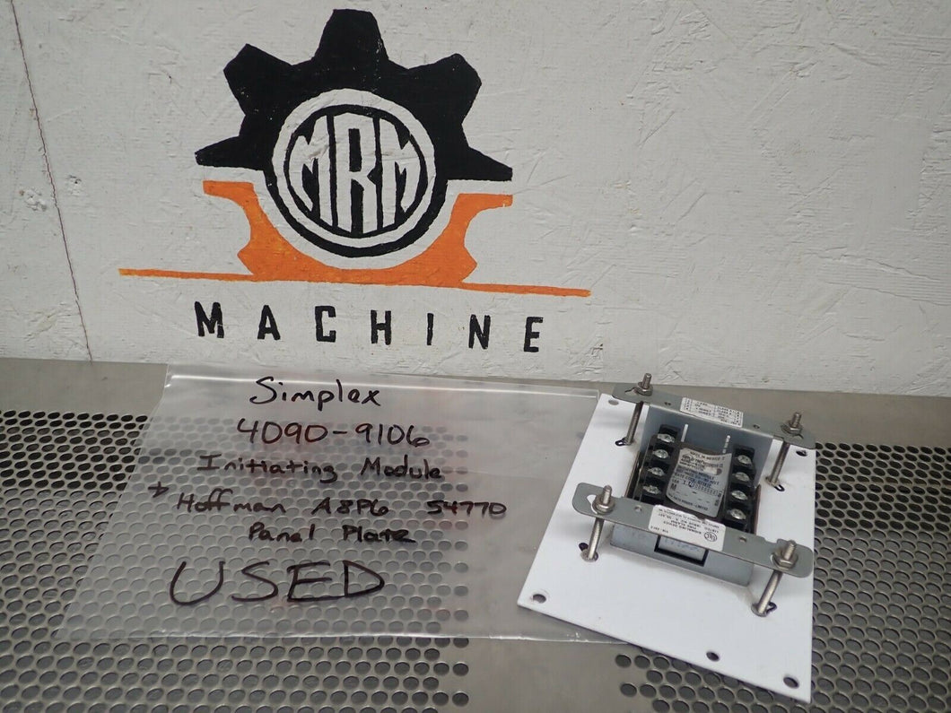 Simplex 4090-9106 Initiating Module & Hoffman A8P6 54770 Panel Plate Used - MRM Machine