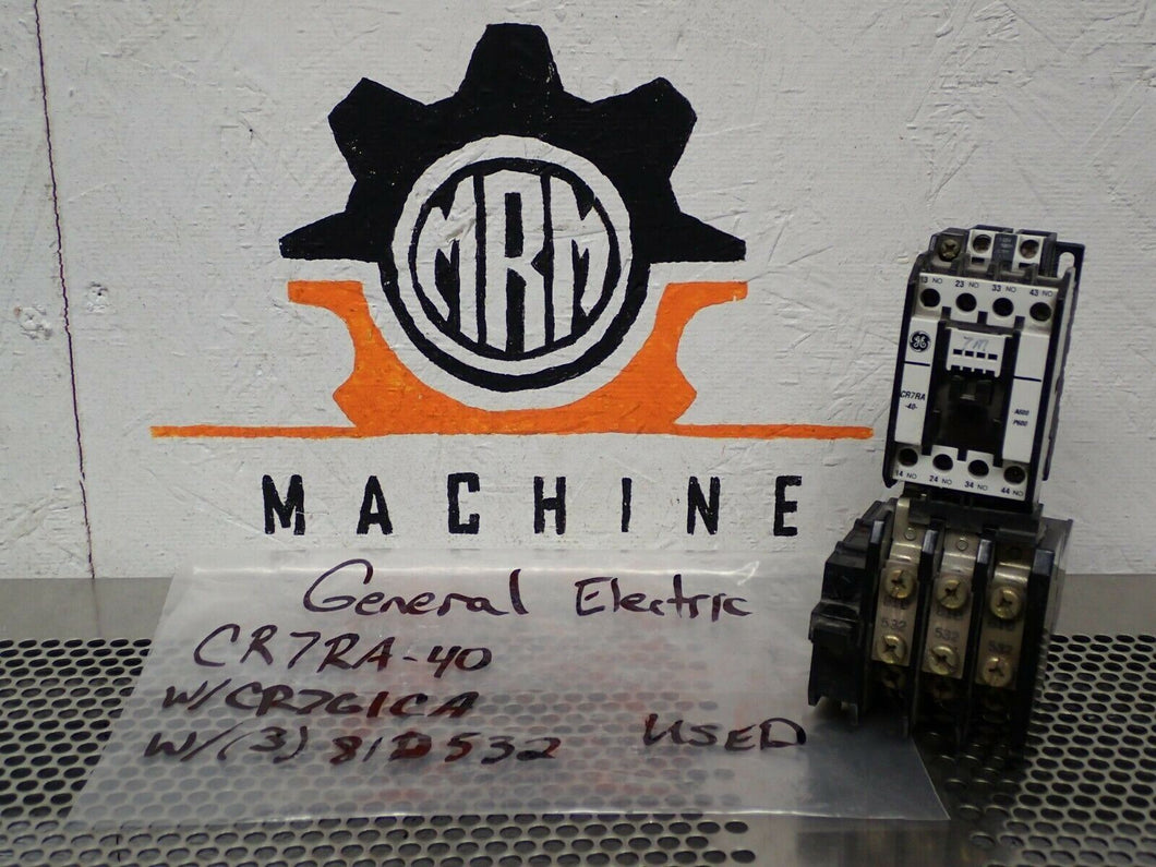 General Electric CR7RA-40 Contactor W/ CR7G1CA Overload Relay & (3) 81D532 Used