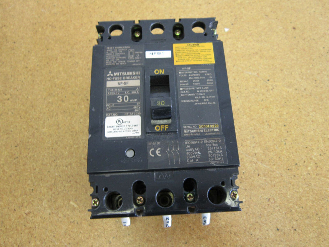 Mitsubishi NF-SF3030 Circuit Breaker 30Amp 3Pole 480VAC Gently Used