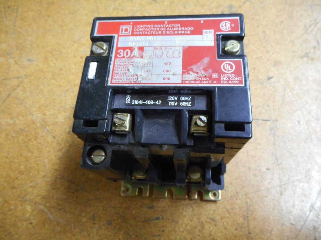 Square D 8903SM01 Ser A Lighting Contactor 30A 600VAC 31041-400-42 Coil 120V