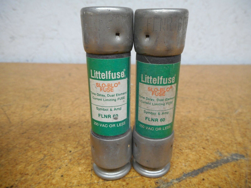 Littelfuse FLNR-60 (2) Dual Element Time Delay Fuses 60A 250V Used With Warranty