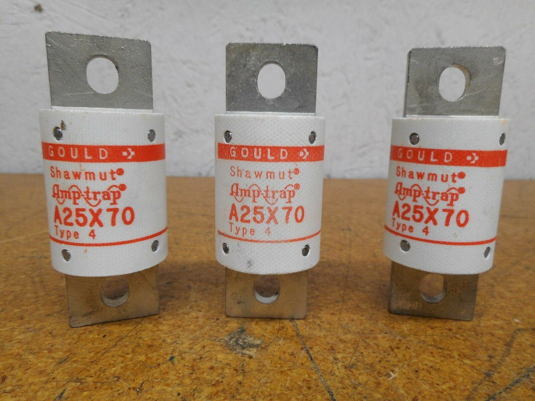 Gould  Shawmut A25X70 Type 4 Fuses 70A 250VAC Used With Warranty (Lot of 3)
