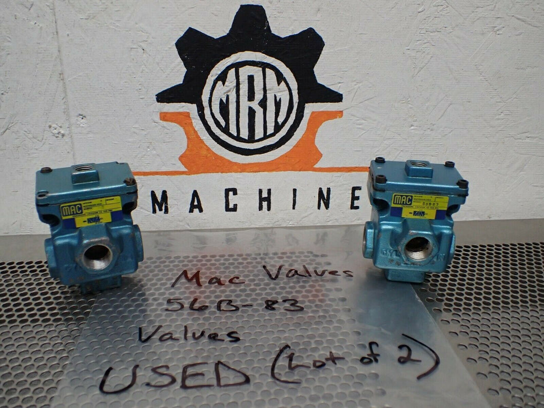 Mac Valves 56B-83 Solenoid Valve Pressure Vacuum To 150PSI Used (Lot of 2)